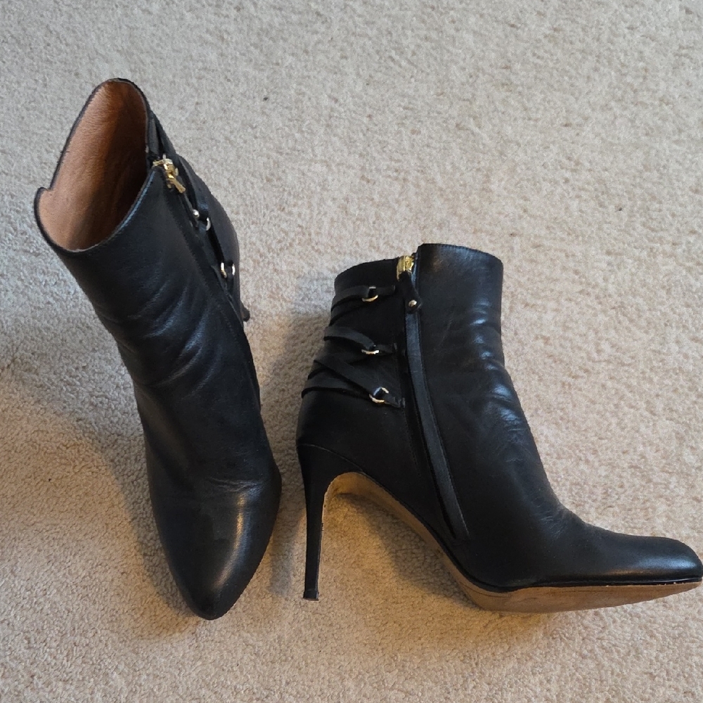 Halogen Black Heeled Leather Boots with Gold Accents From Nordstrom.